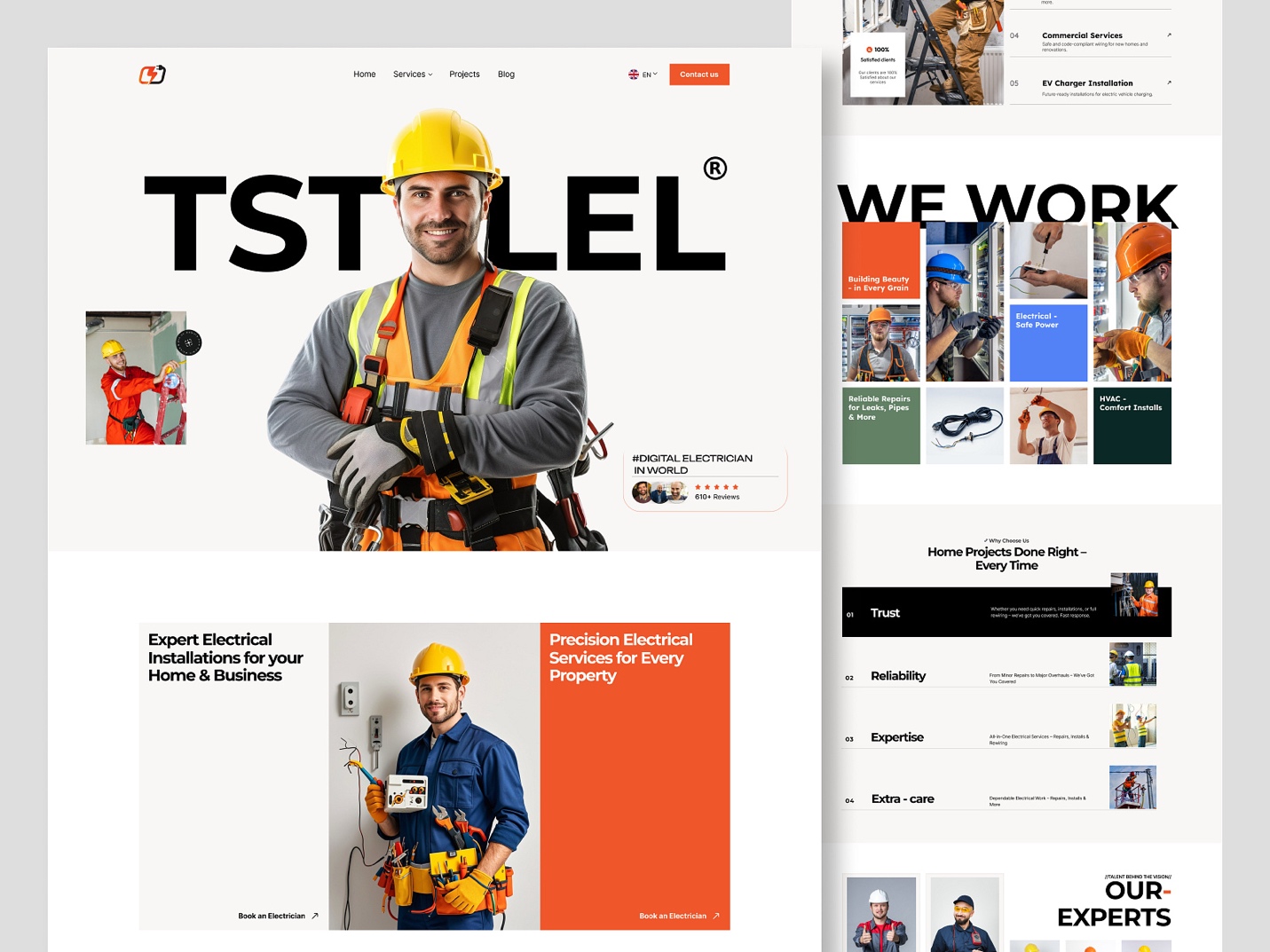 Mobile-first electrician website designs with clean layouts