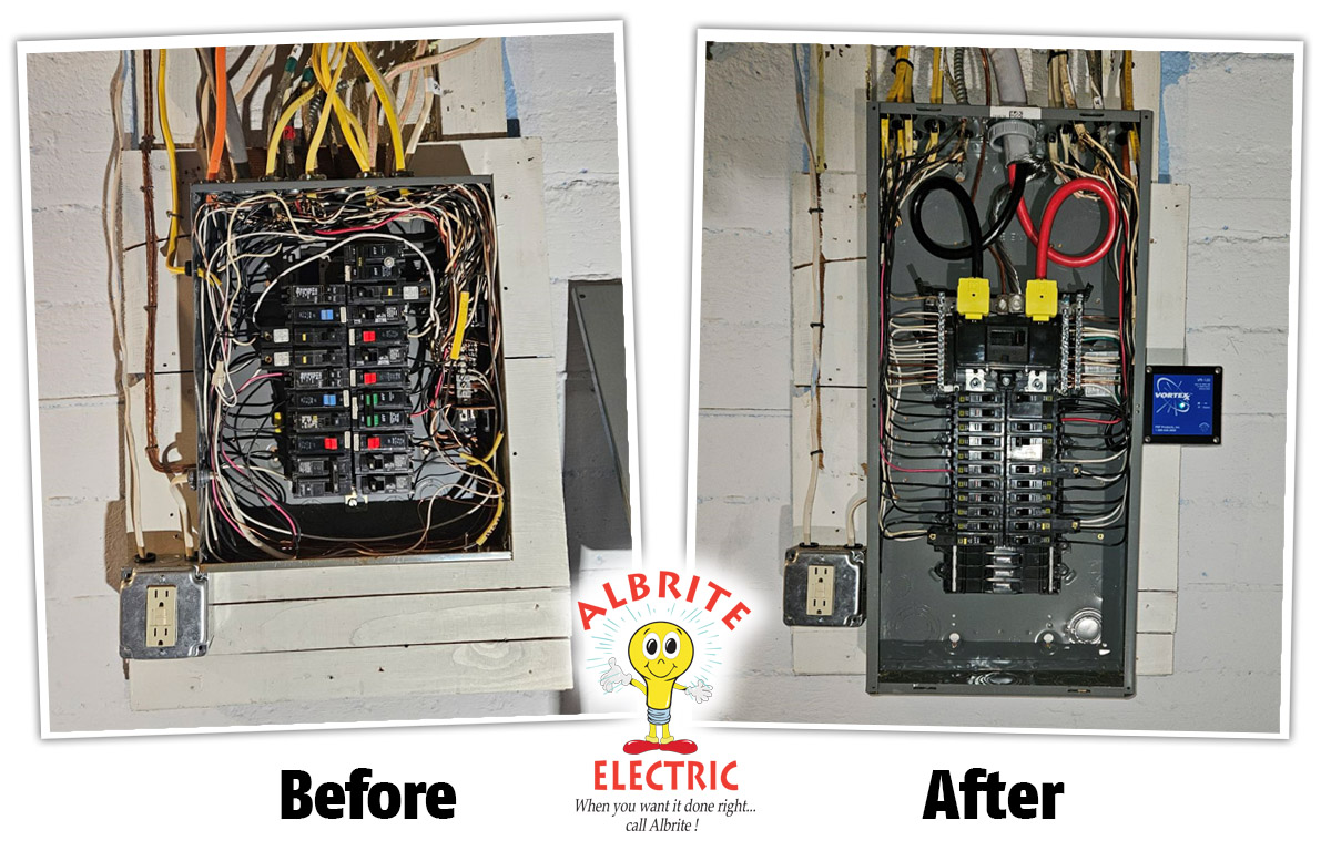 Before and after electrical panel upgrade photo